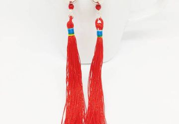 Long Fringe Tassel Earrings Red Tassel Silver Drops Boho jewelry bestselling gift for her