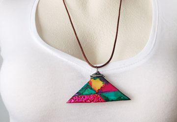 Polymer Clay Triangle Pendant Necklace, Handpainted Necklace, Vibrant Jewelry