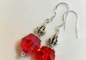 Red Glass Earrings, Handmade Red Earrings, Sterling Silver Earrings, Gifts for Her, Bridal Jewelry,Vintage Style, Mother's Day Gift
