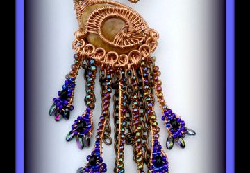 SOLD: Wire Wrap Weave Beaded Peacock in Copper...Brooch
