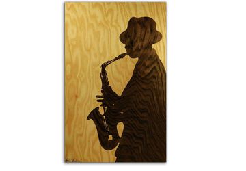 ORIGINAL Wooden blues jazz music black & white chill art marquetry portrait intarsia by Andulino