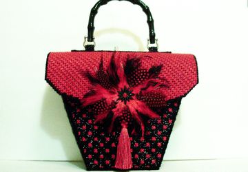 Red and Black Feathered Handbag
