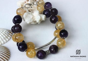 Wristlet with citrine and amethyst