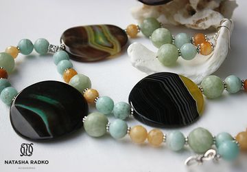 Wristlet with agate and amazonite