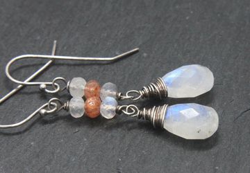 Moonstone Earrings Oxidized Silver June Birthstone  Jewelry