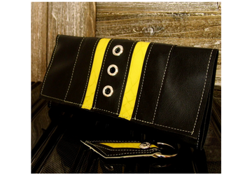 Womens Black Wallet, Yellow Vegan Wallet, Black and Yellow Trifold Wallet, Wallet and Key Set, Womens Long Wallet