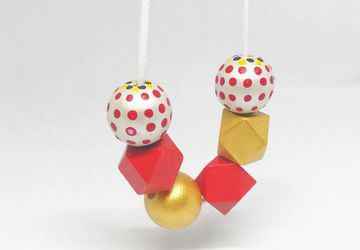 Exotic wood necklace big bold chunky pastel wood necklace handmade polka dot long geometric stand out necklace