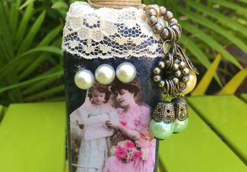 Gift for mom, Decoupaged vintage bottle