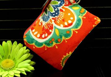 Key Fob Wallet, Small Minimalist Fabric Wallet, Orange Small Pouch, Keychain Wallet Pouch, Keychain Card Holder, Earbud Case