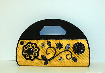 Floral Jeweled Black and Yellow Purse
