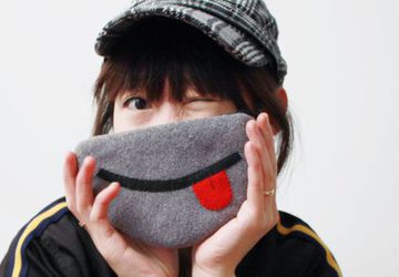 iPhone or Camera Pouch or Coin Purse - The Cheeky Smile in Gray