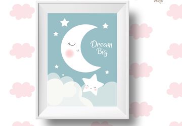 Dream big, moon and stars, children wall art