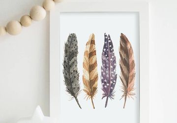 Feathers wall art, boho printable art