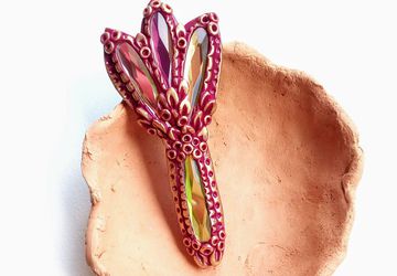 Unique purple polymer clay flower brooch handmade from polymer clay