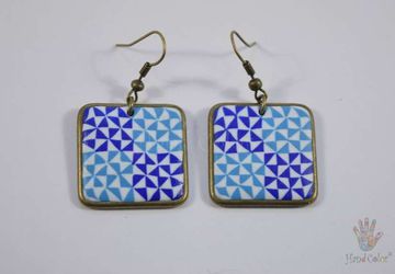 Portuguese Ceramic Tiles Squared Earrings - BQDA-2-62