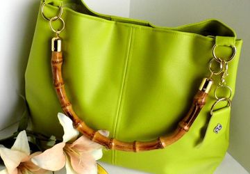 SOLD - Green hobo bag, Lime green handbag, Bamboo handle bag, Womens large purse, Vegan leather tote, Summer tote bag, Gift for her
