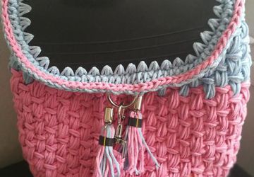 Backpack Crochet InnerTube Bag Free Shipping!!! /Handmade Backpack/Innertube flap/ Boho Style/Pink and Blue color