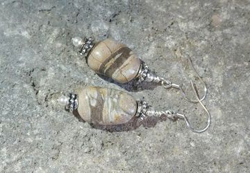 Jasper Earrings, Sterling Silver Earrings,Handmade, Dangle Earrings, Natural Jewelry, Brown Earrings, Pearl, Boho, Gifts for Her