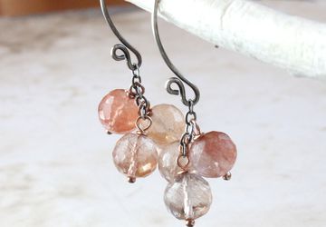 Rutilated  Quartz Earrings Mixed Metal Jewelry Oxidized Silver Cluster Earrings Gemstone Jewelry