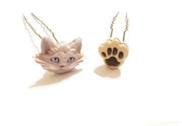 Very Cute Gray Cat and Paw Hair Pin Set #13