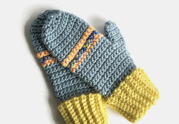 Blue and Yellow Adult Crocheted Mittens
