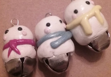 Snowmen with scarves polymer clay bell charm