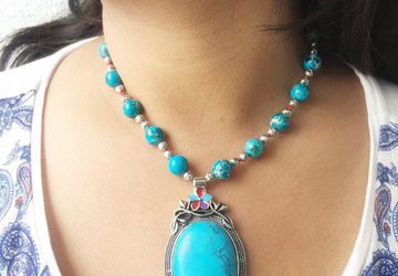 Faceted howlite mala rare December birthstone necklace Turquoise chunky statement necklace