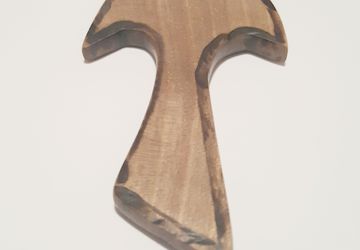 Tau cross necklace, walnut wood, burned edges, handmade, tau cross pendant on leather cord