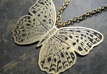 Brass butterfly pendant with black engraved patterns,one of a kind design based on a real macro photo