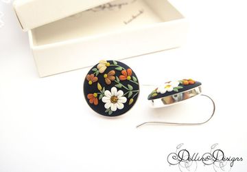 Sunshine * Unique Polymer Clay Set * Sterling Silver Earrings and Pendant * Floral Filigree Set * Spring Jewelry * Applique * Floral