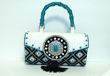 White,Black and Turquoise Bargello Clutch