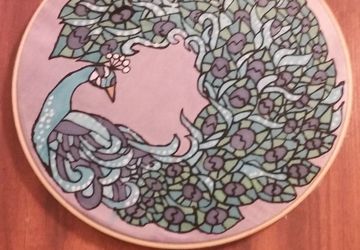 Blue Peacock Silk Painting measuring 10"