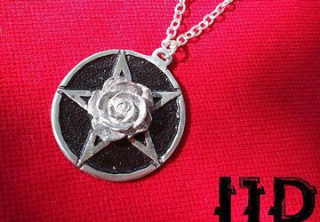 Pentagram Rose Necklace Pendant - Satanist Necklace - Wiccan Necklace - Rose Pendant - Witch Jewelry - Rose Medallion - Flower Pendant