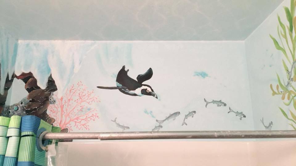 Ross' bathroom mural Penguin